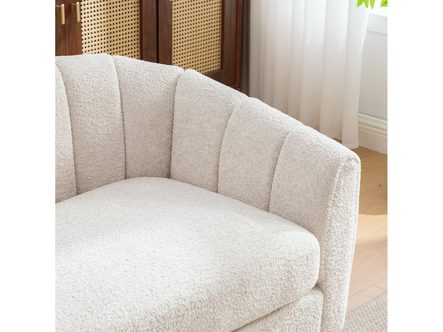 Canapé 2 places petite en tissu chenille beige - Pieds métal