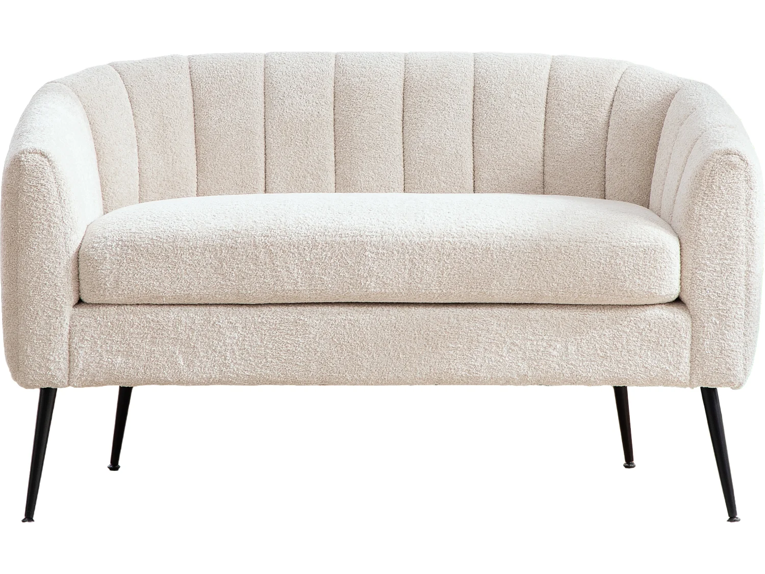 Canapé 2 places petite en tissu chenille beige - Pieds métal