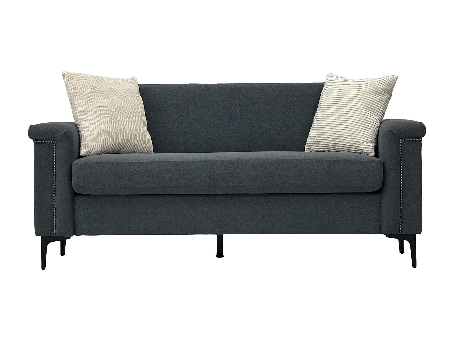 Canapé 2 places en lin gris foncé - Structure en bois et pieds métal