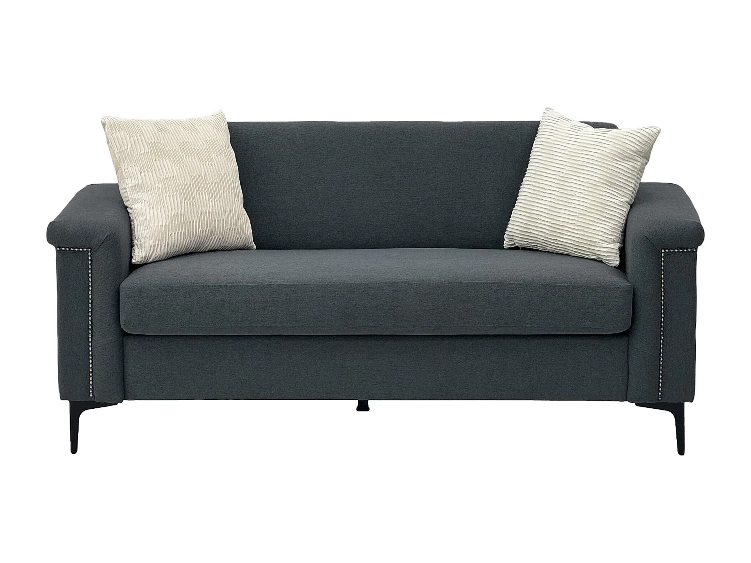 Canapé 2 places en lin gris foncé - Structure en bois et pieds métal