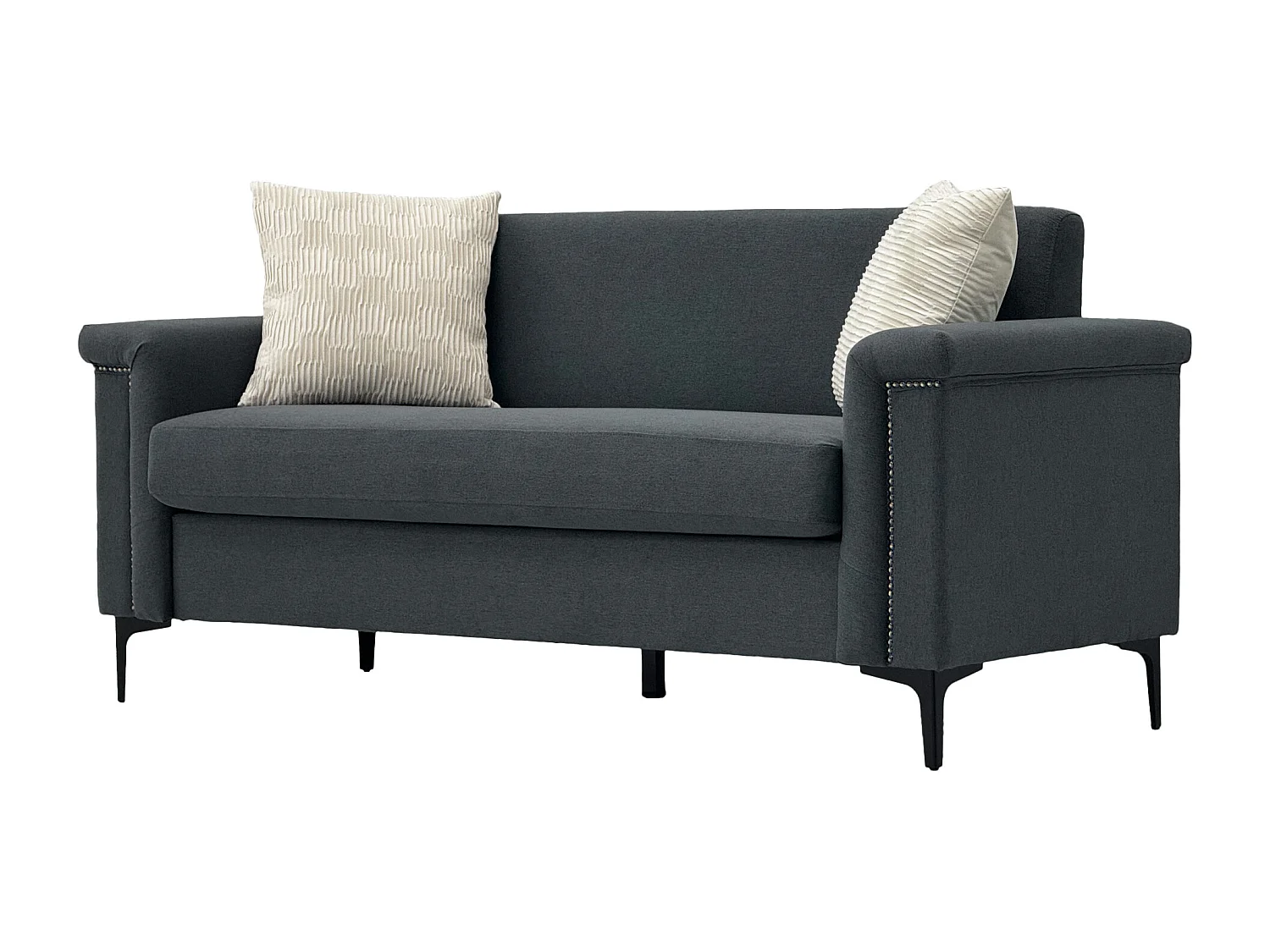 Canapé 2 places en lin gris foncé - Structure en bois et pieds métal