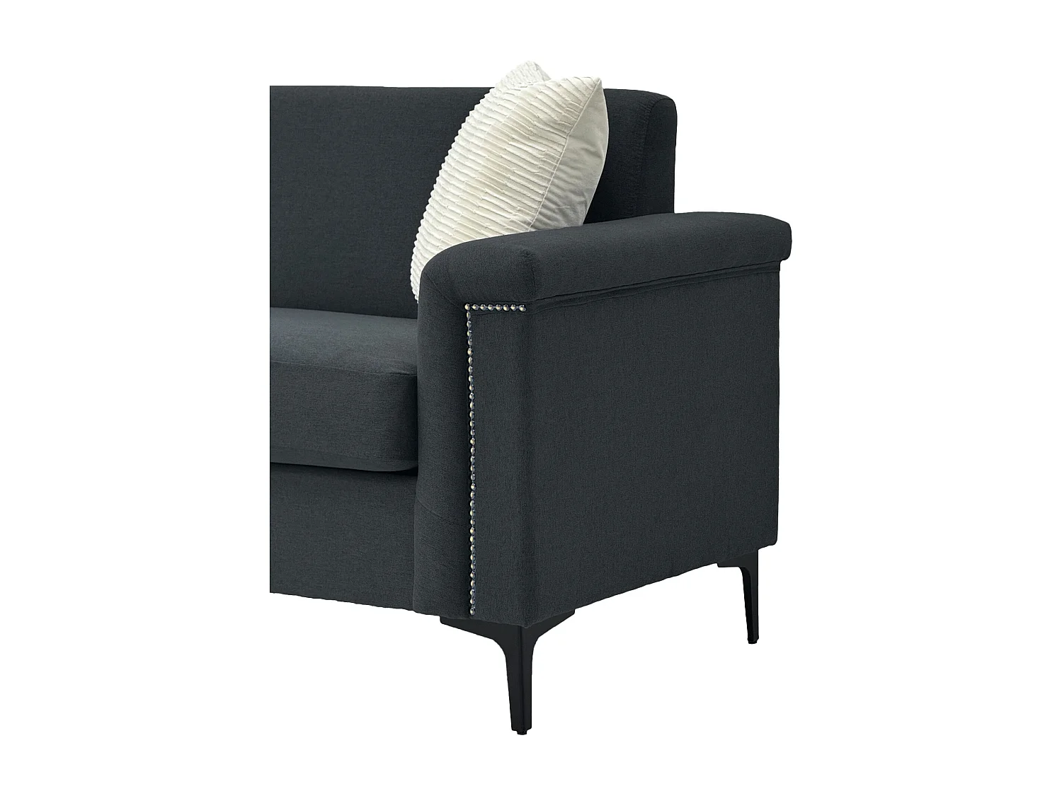 Canapé 2 places en lin gris foncé - Structure en bois et pieds métal