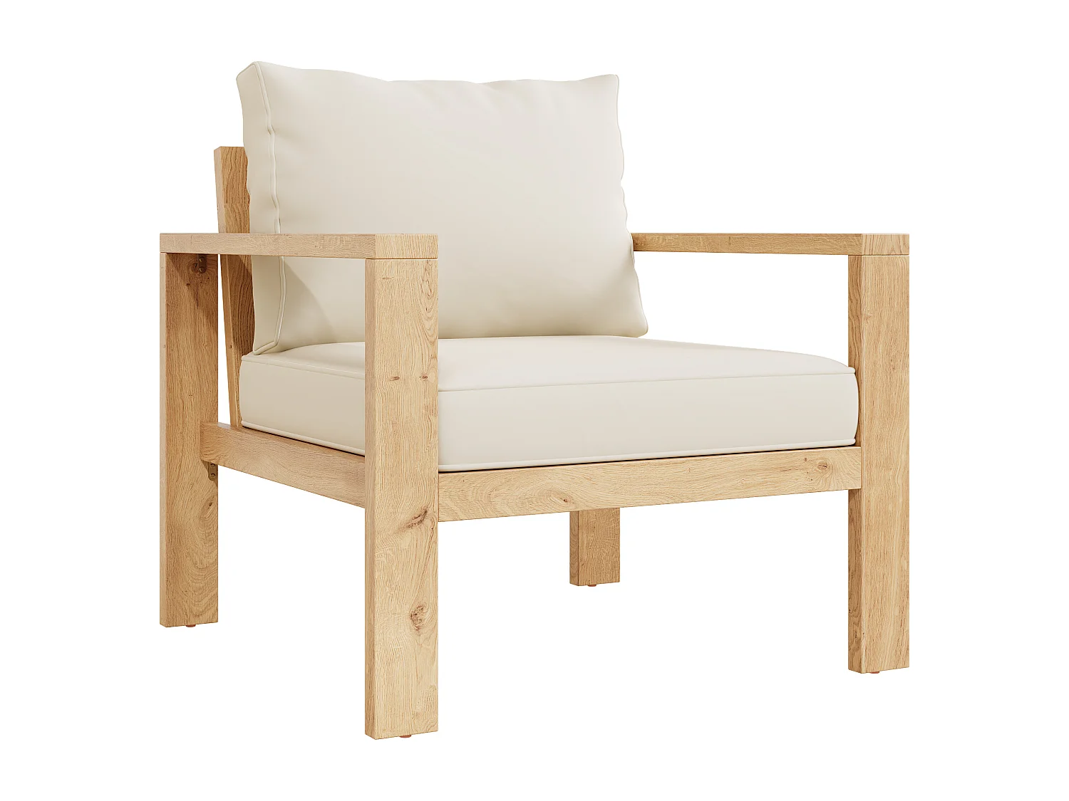 Tuinset: 3-zitsbank + 2 fauteuils + 1 poef + 1 salontafel - Frame van acaciahout - Houtkleur en crèmekleur