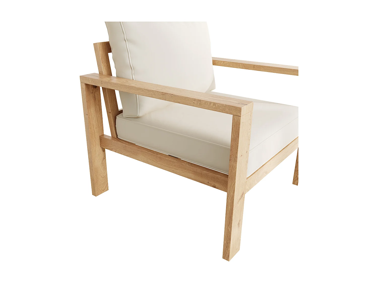 Tuinset: 3-zitsbank + 2 fauteuils + 1 poef + 1 salontafel - Frame van acaciahout - Houtkleur en crèmekleur