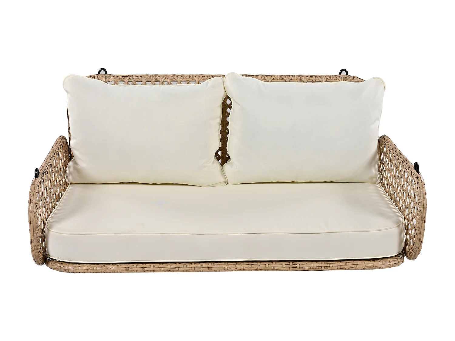 Balancelle de jardin 2 place en rotin PE avec coussins et 2 chaînes 240 cm - Beige