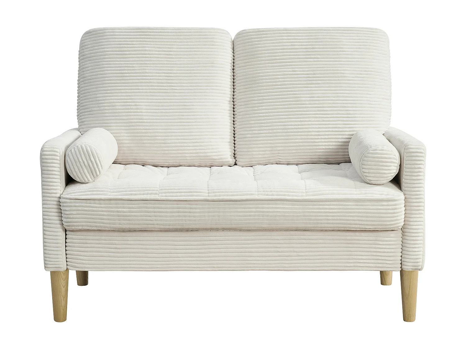 Canapé 2 places petite 121 cm en velours côtelé beige - Pieds en bois