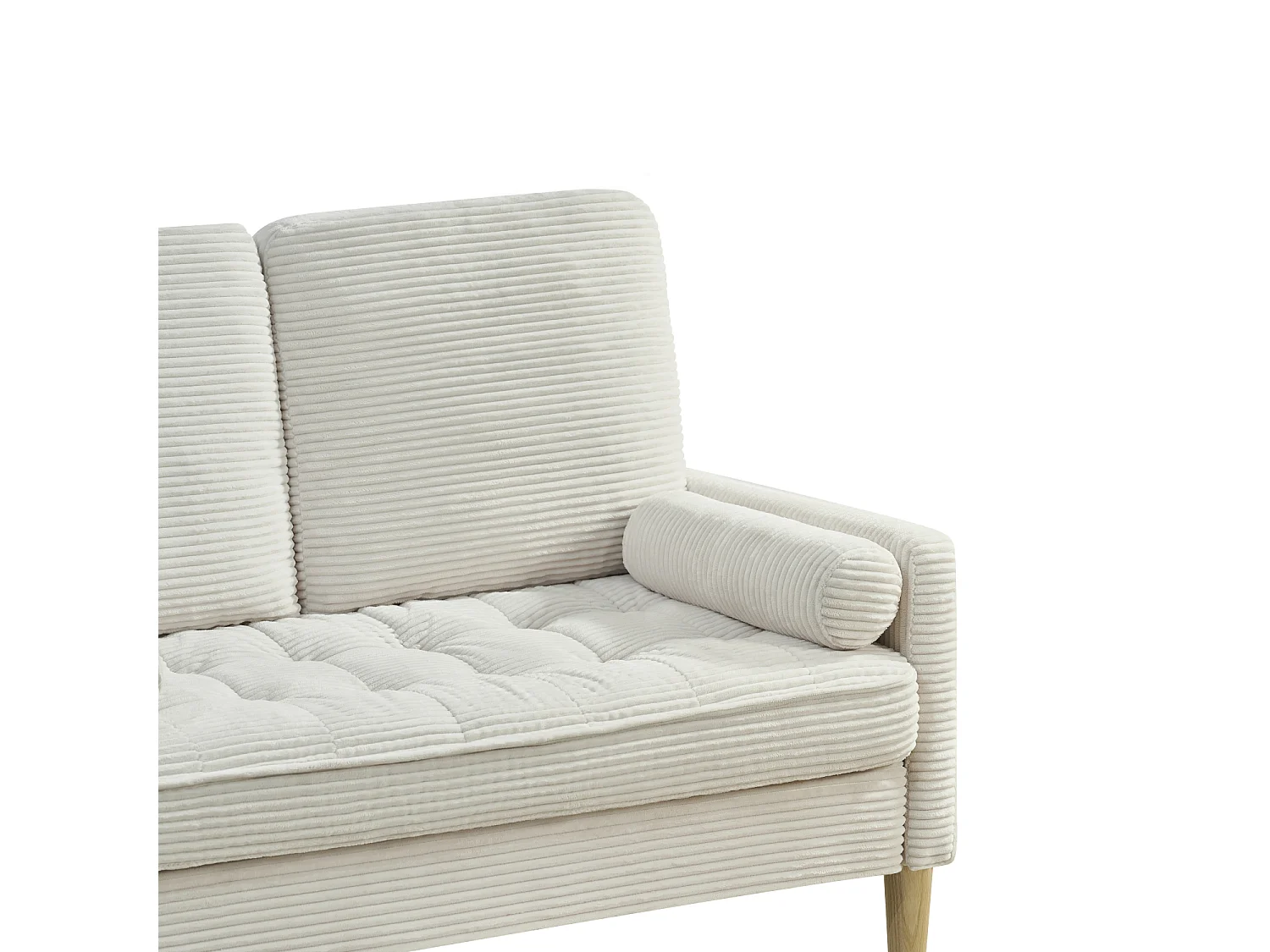 Canapé 2 places petite 121 cm en velours côtelé beige - Pieds en bois