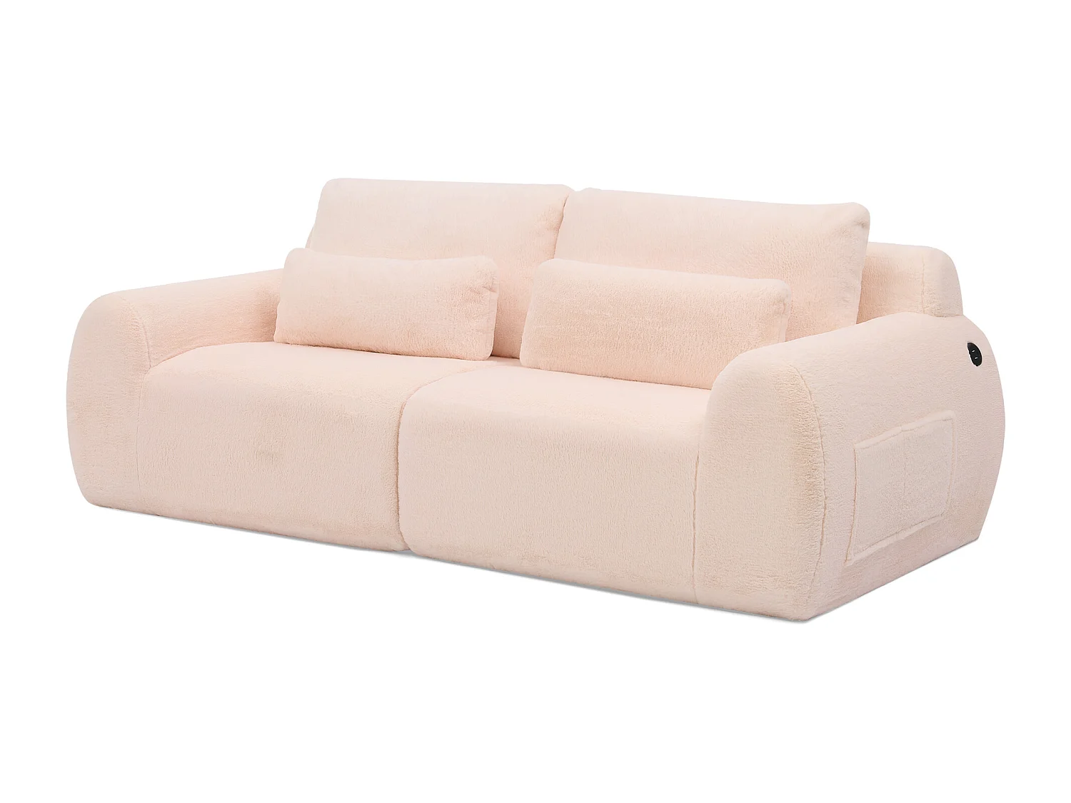 Canapé 2 places avec ports USB et poche latérale - Tissu rose, sans montage