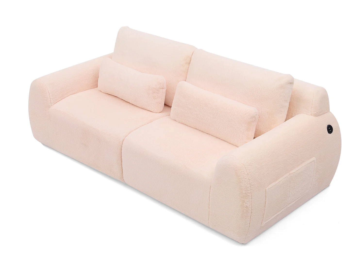 Canapé 2 places avec ports USB et poche latérale - Tissu rose, sans montage