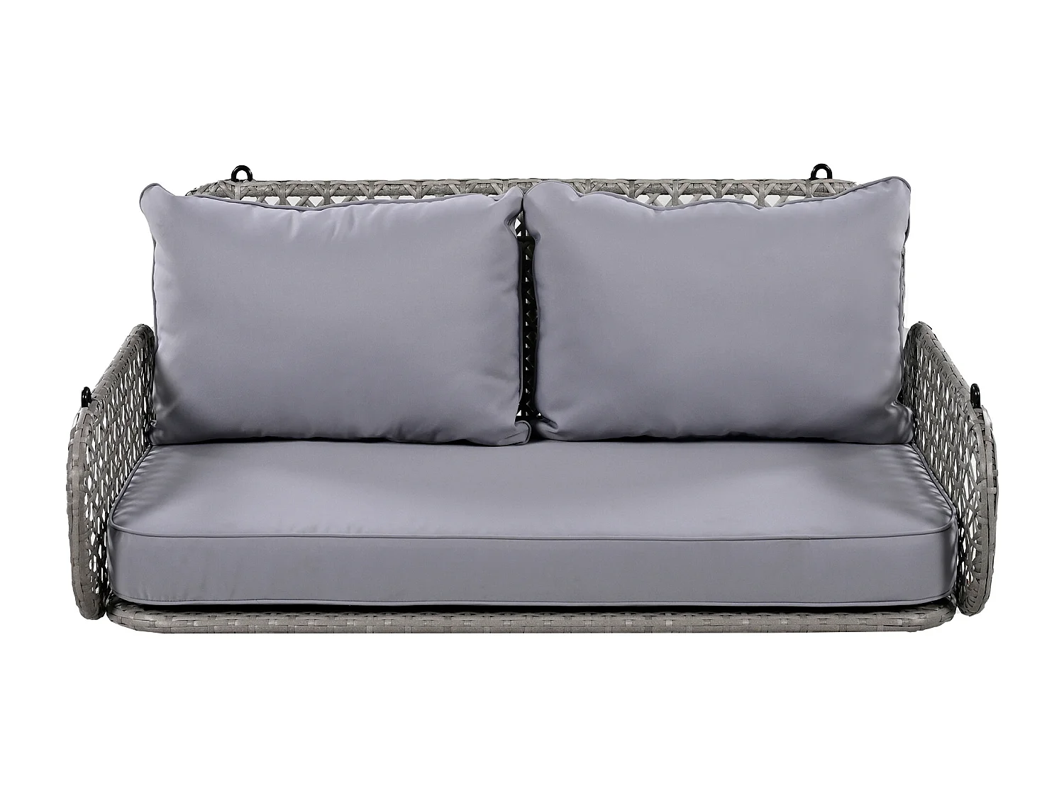 Balancelle de jardin 2 place en rotin PE avec coussins et 2 chaînes 240 cm - Gris