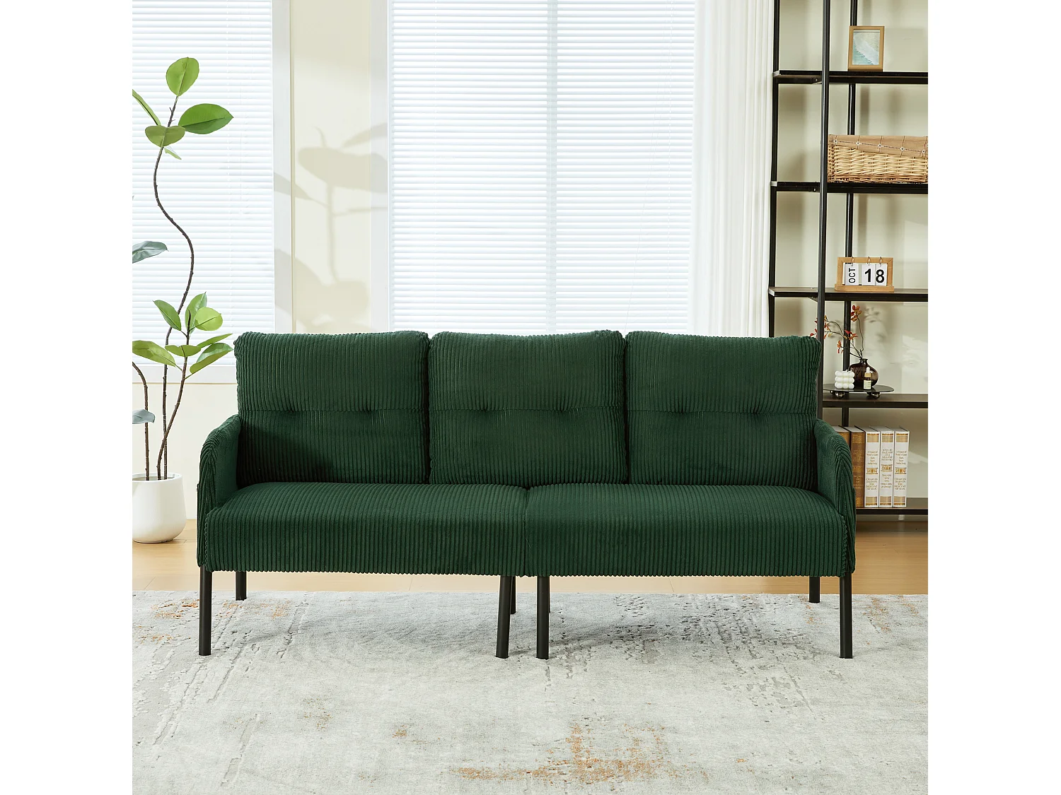Canapé 3 places en velours côtelé vert émeraude - Pieds en métal