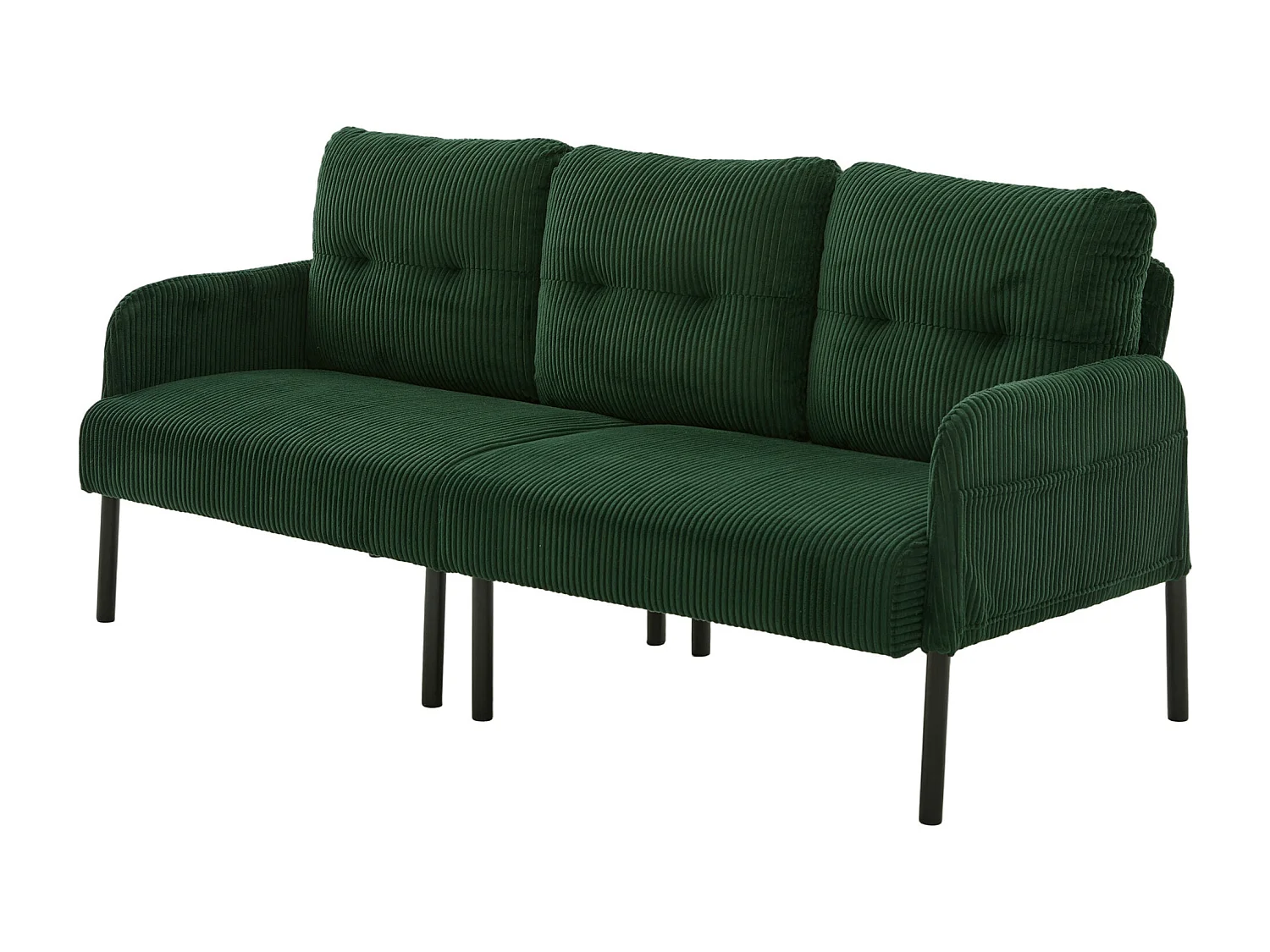 Canapé 3 places en velours côtelé vert émeraude - Pieds en métal