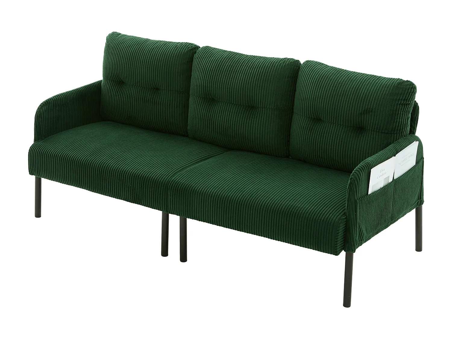 Canapé 3 places en velours côtelé vert émeraude - Pieds en métal