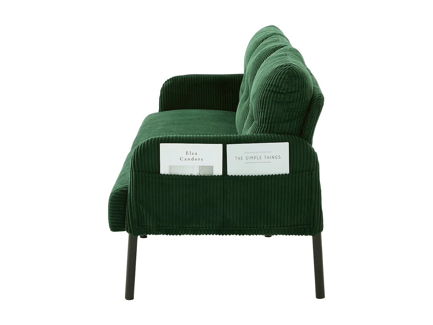 Canapé 3 places en velours côtelé vert émeraude - Pieds en métal