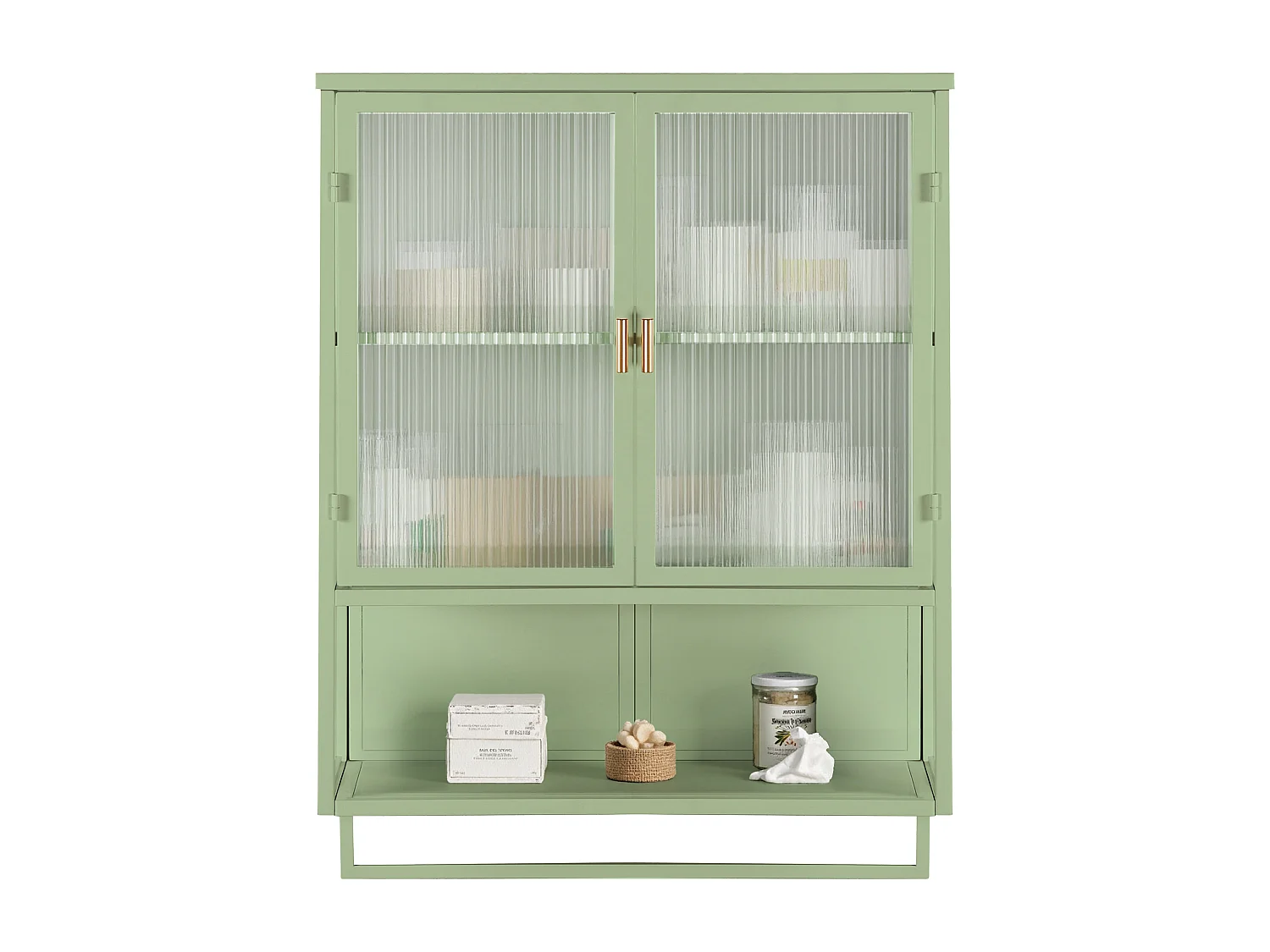 Armoire murale avec 2 portes vitrées et étagère , porte‑serviette - Blanc