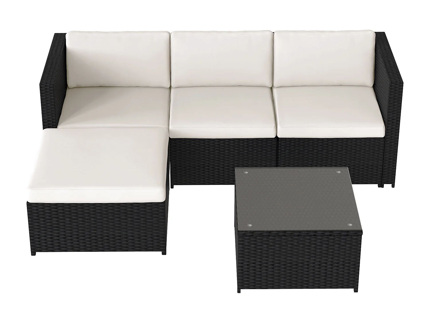 Conjunto de muebles de jardín de ratán sintético: 1 sofá de tres plazas + 1 otomana + 1 mesa de centro - Negro