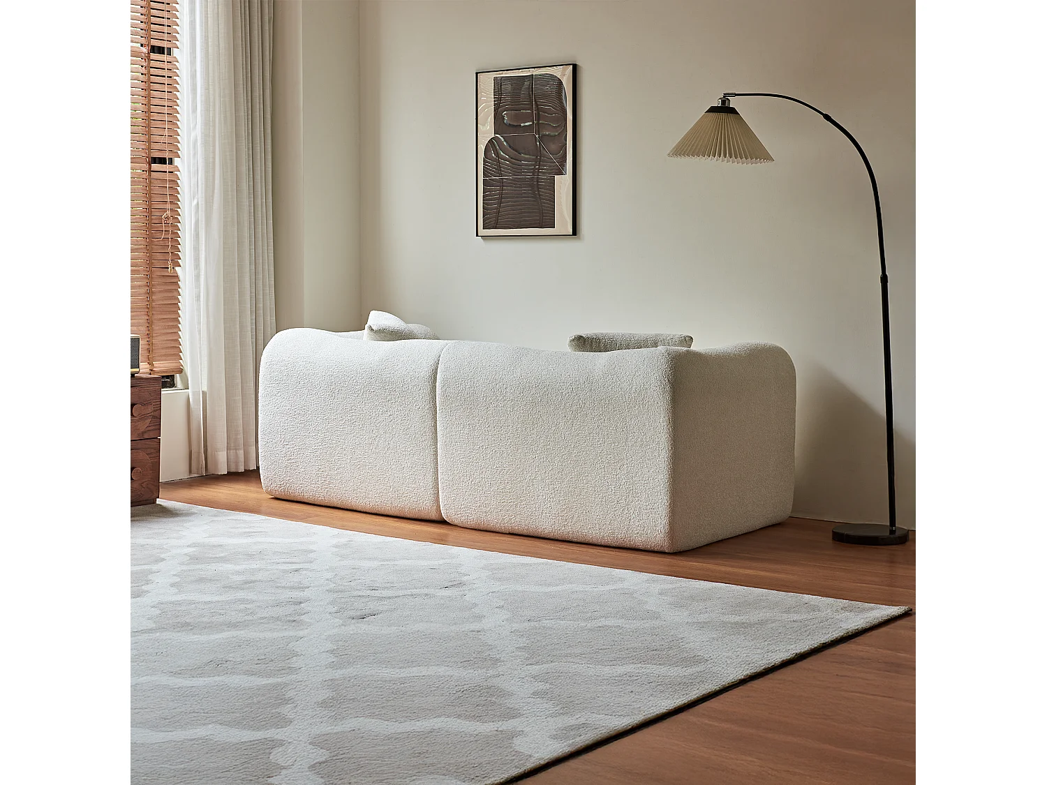 Canapé 2 places velours beige avec coussins - Pour salon, bureau ou l'appartement