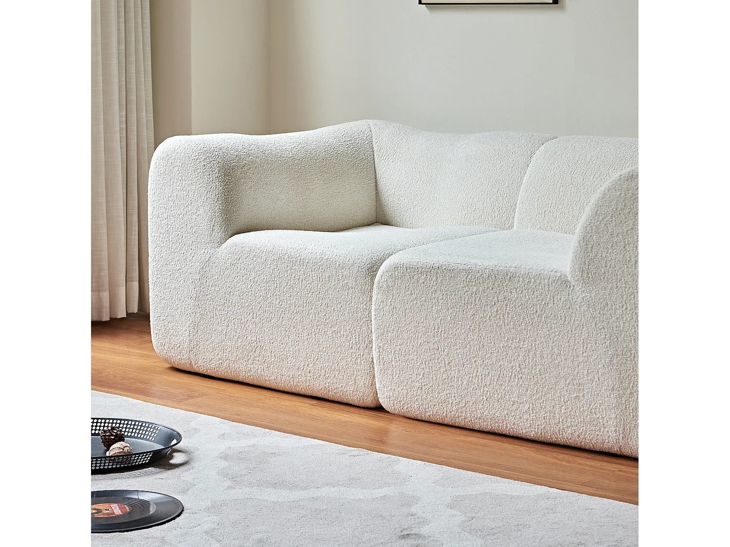 Canapé 2 places velours beige avec coussins - Pour salon, bureau ou l'appartement