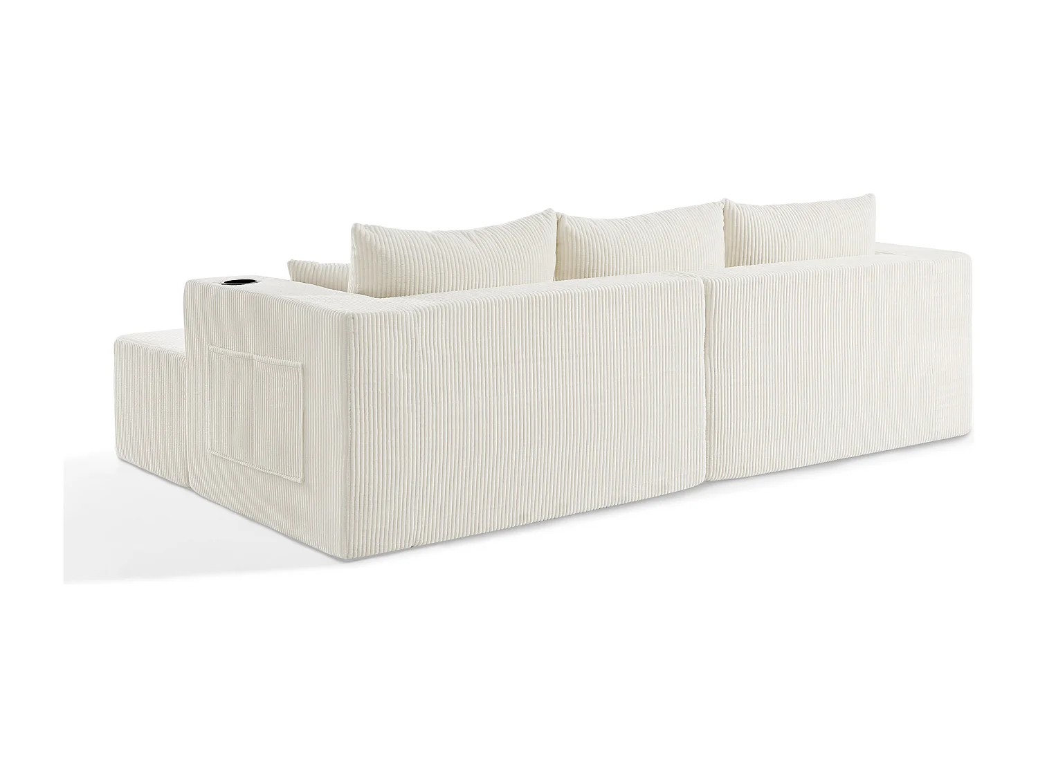 Canapé d'angle 3 places avec pouf en velours côtelé beige