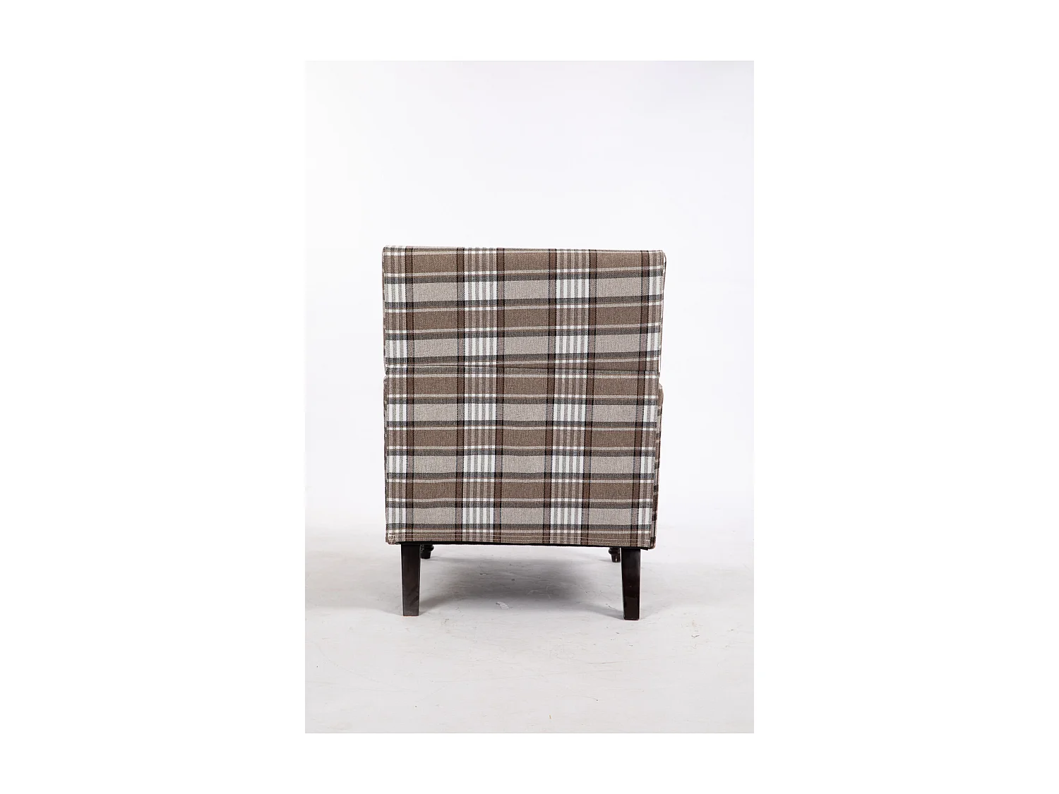 Fauteuil simple en coton et lin à rayures marron et blanc, pieds en bois