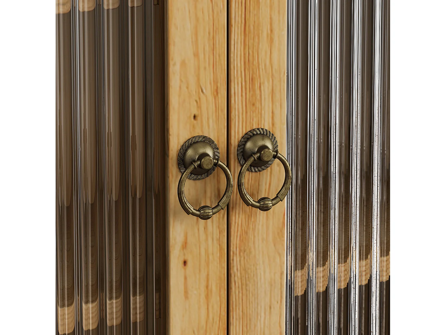 Vintage wandkast met 2 deuren en 3 planken - Hout en glas - Licht natuurlijk