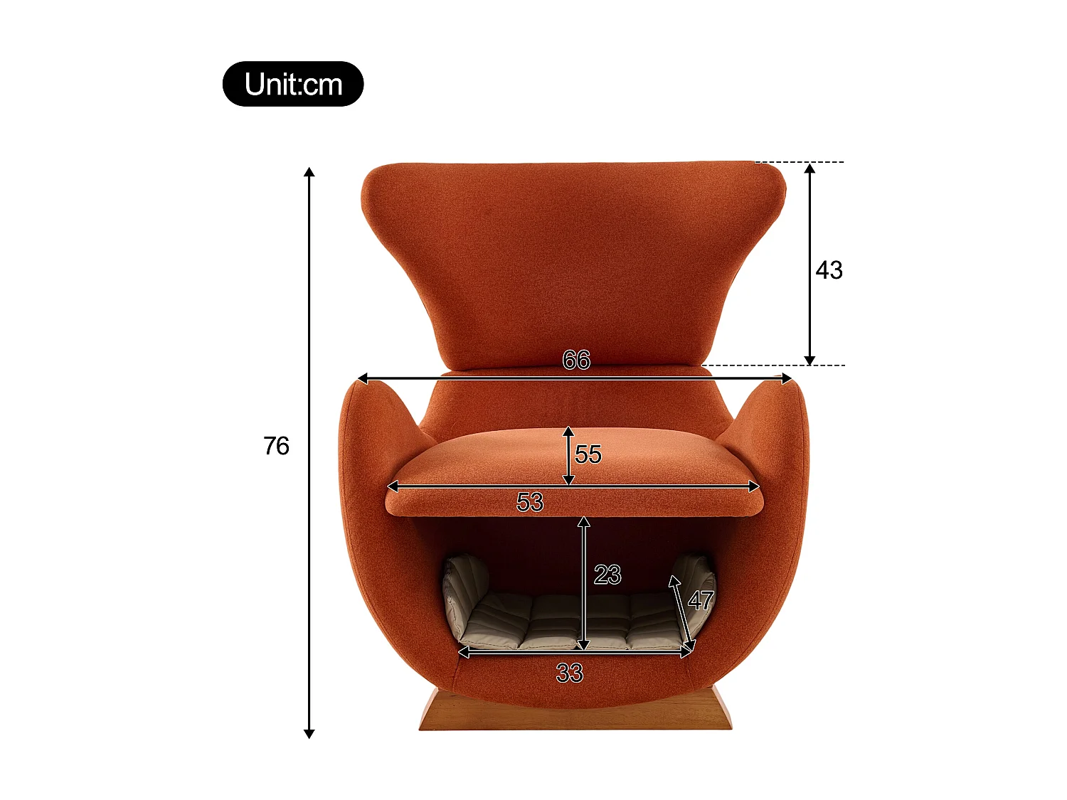 Poltrona di design in stile squalo balena con nicchia per animali domestici, tessuto rosso mattone