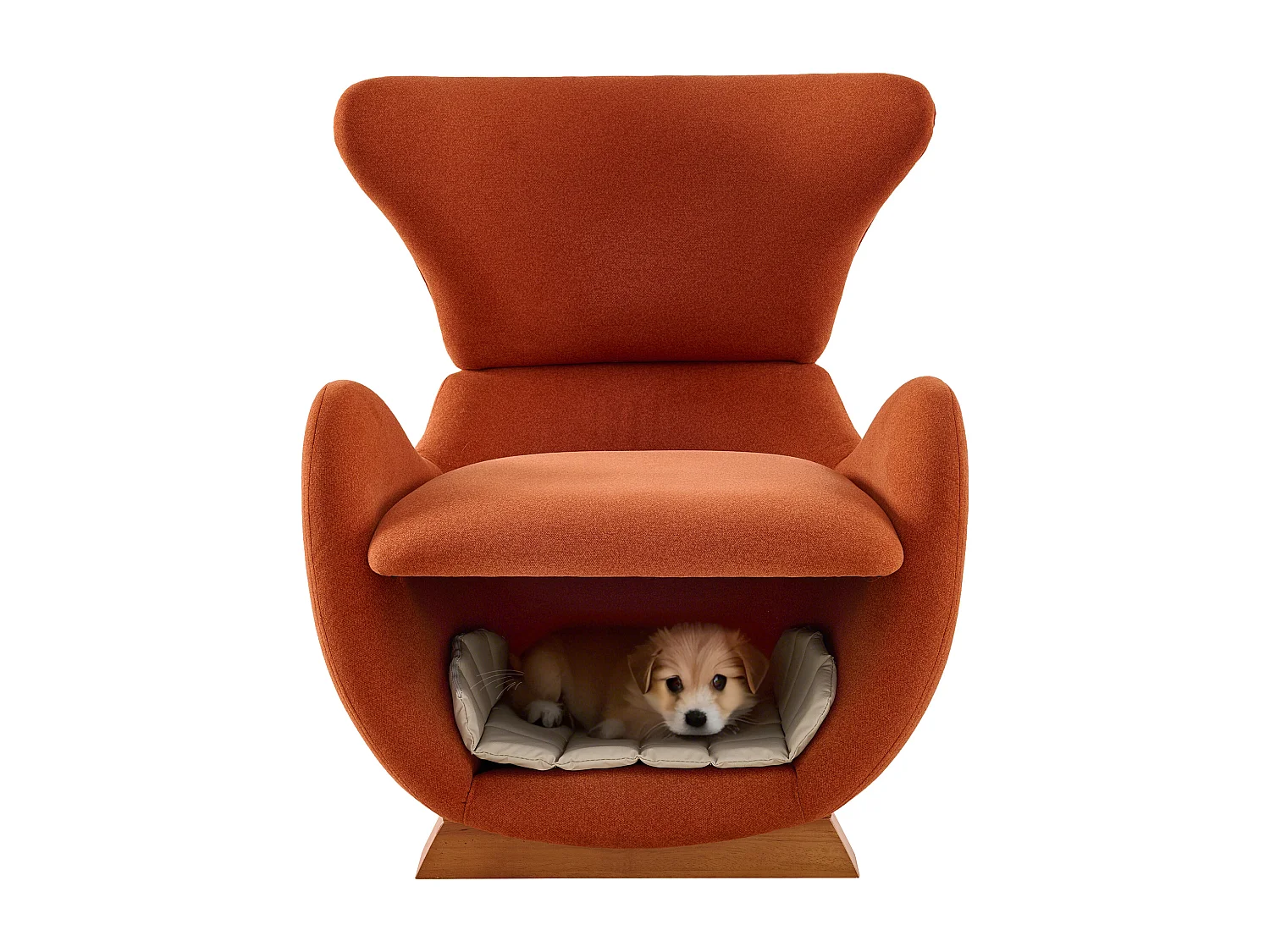 Poltrona di design in stile squalo balena con nicchia per animali domestici, tessuto rosso mattone