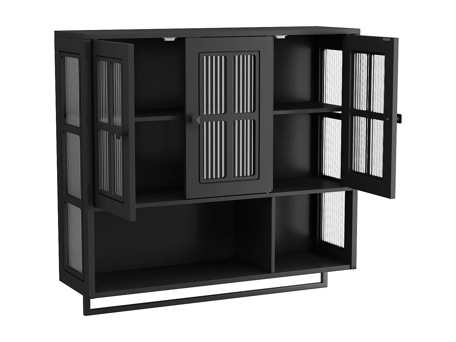 Houten wandkast met 3 deuren - Voor hal, woonkamer, badkamer, zwart