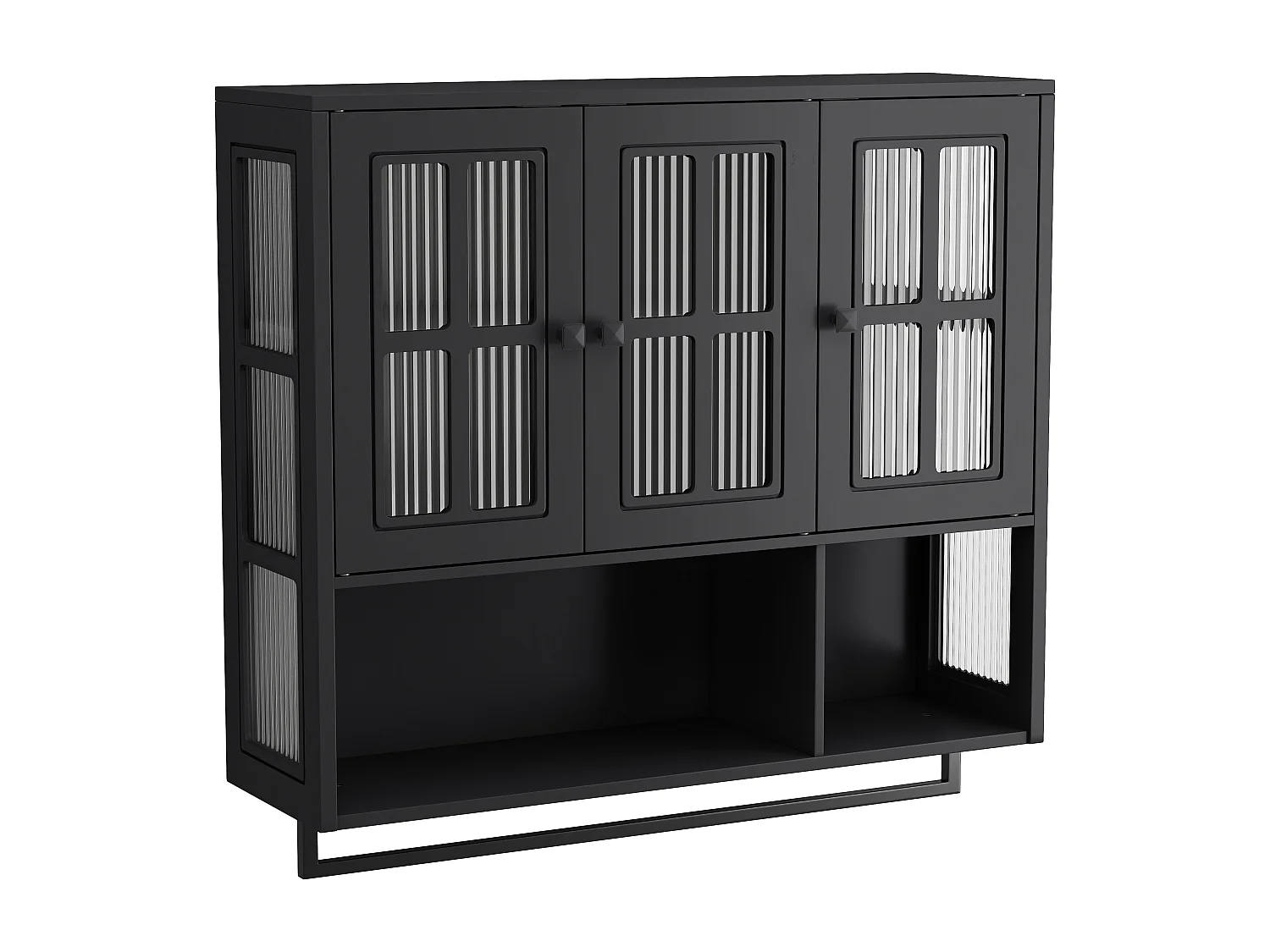 Houten wandkast met 3 deuren - Voor hal, woonkamer, badkamer, zwart