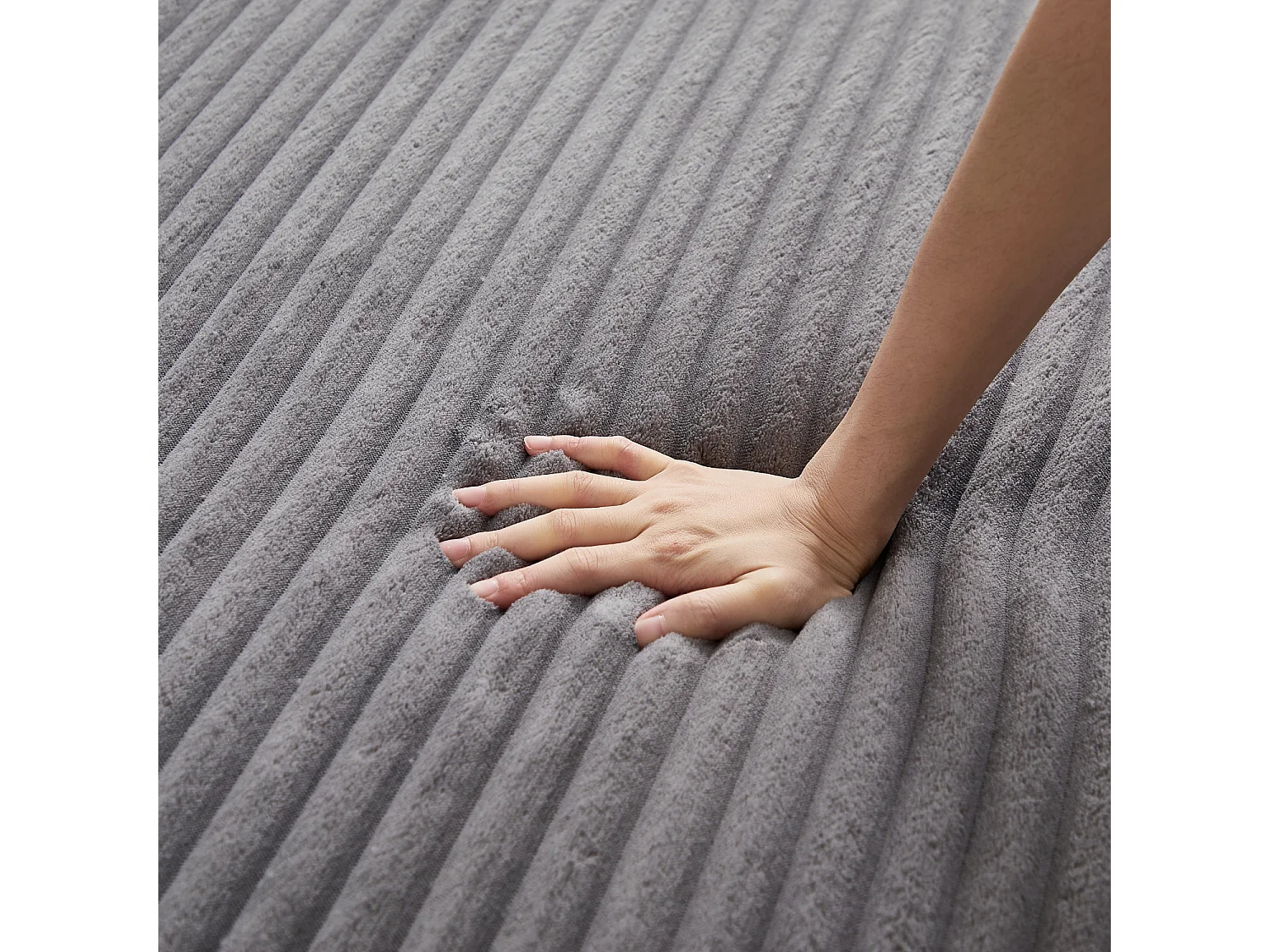 Canapé modulable 2 places en tissu velours côtelé gris avec 2 coussins