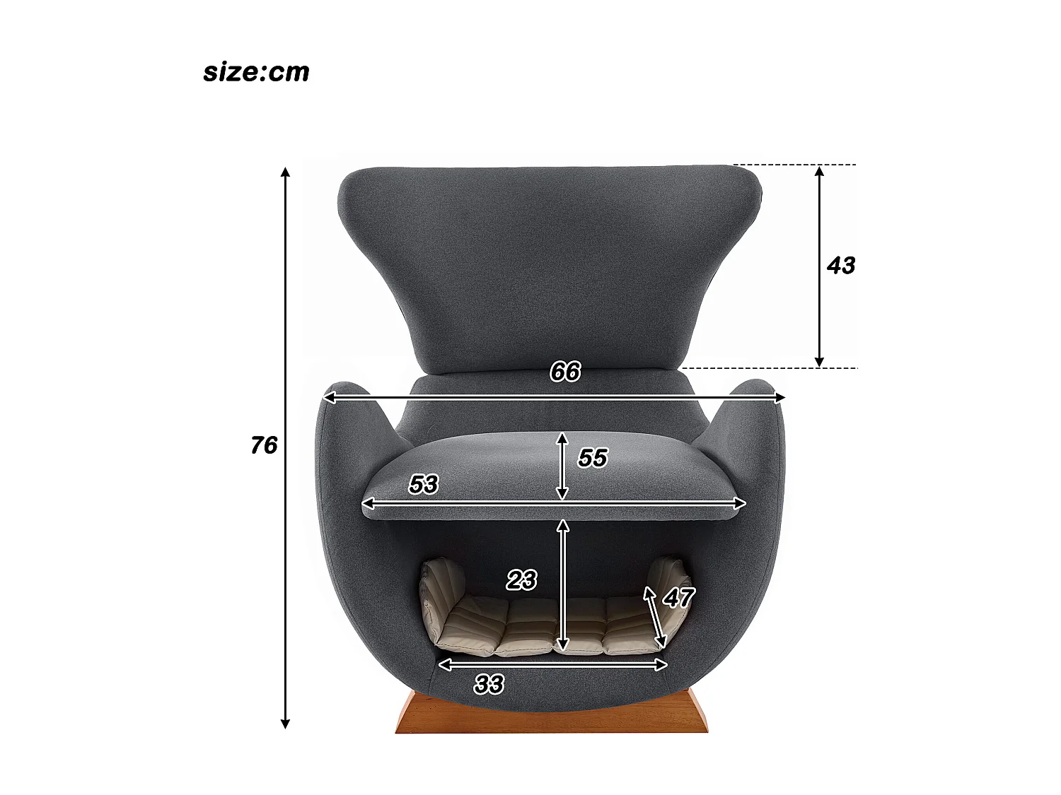 Designfauteuil in walvishaai-stijl met dierennis, grijze stof