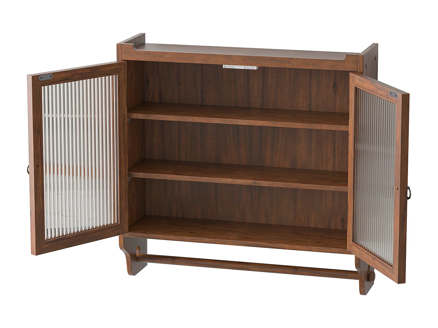 Armoire murale vintage avec 2 portes, 3 étagères - Bois + verre - Marron