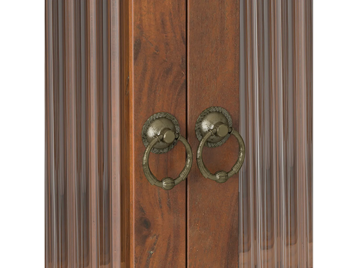 Armoire murale vintage avec 2 portes, 3 étagères - Bois + verre - Marron