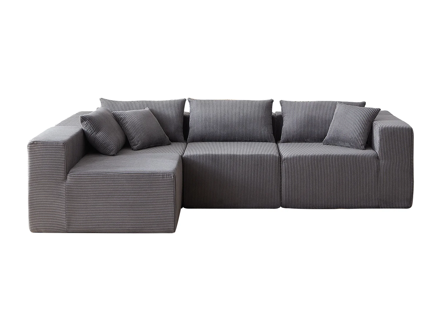 Canapé d'angle modulable 4 places en velours côtelé gris - 4 pièces