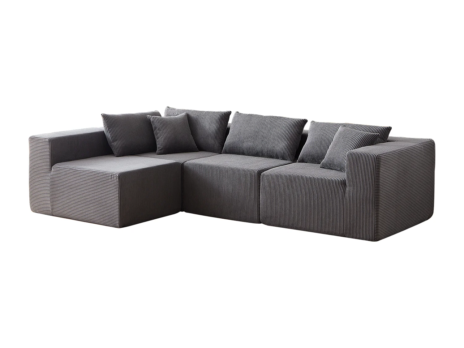 Canapé d'angle modulable 4 places en velours côtelé gris - 4 pièces