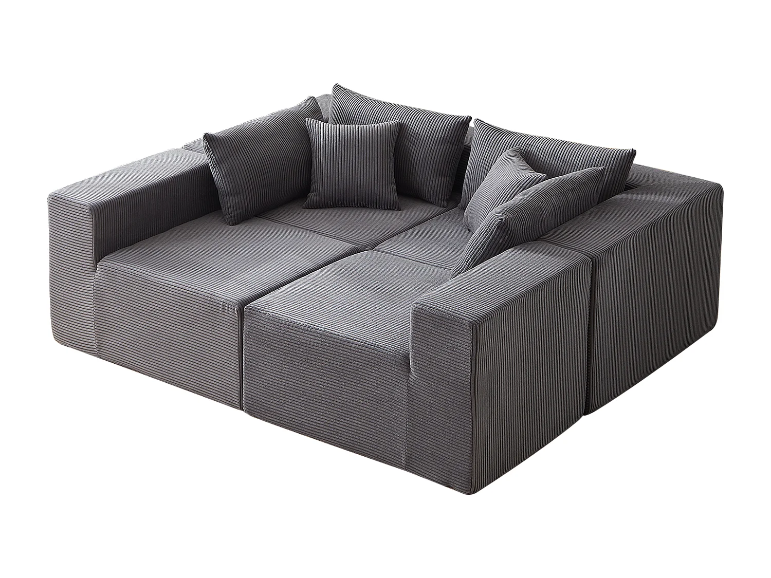 Canapé d'angle modulable 4 places en velours côtelé gris - 4 pièces