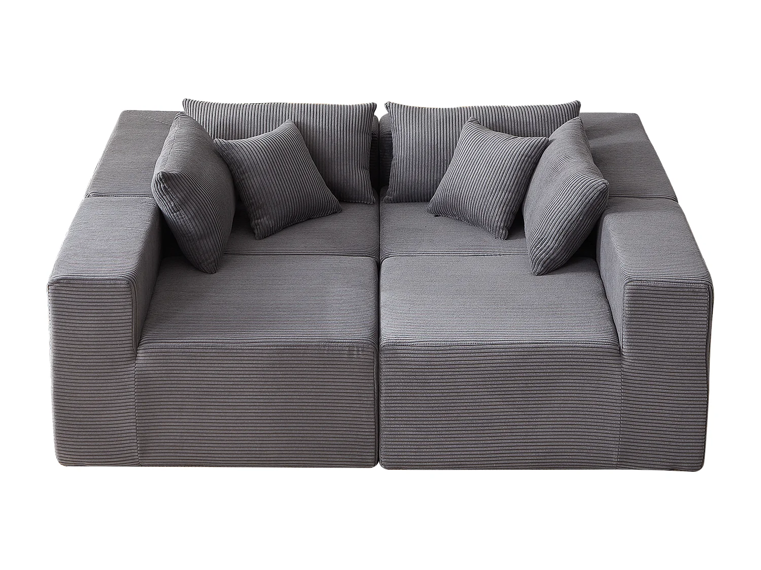 Canapé d'angle modulable 4 places en velours côtelé gris - 4 pièces