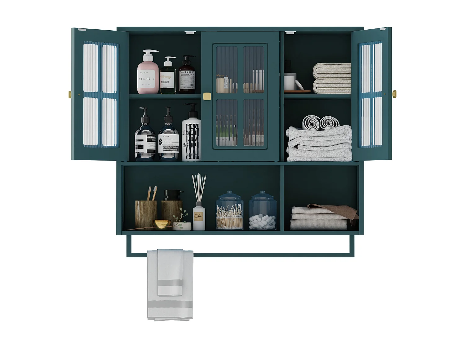 Armoire murale en bois avec 3 portes - Pour entrée, salon, salle de bain, vert foncé