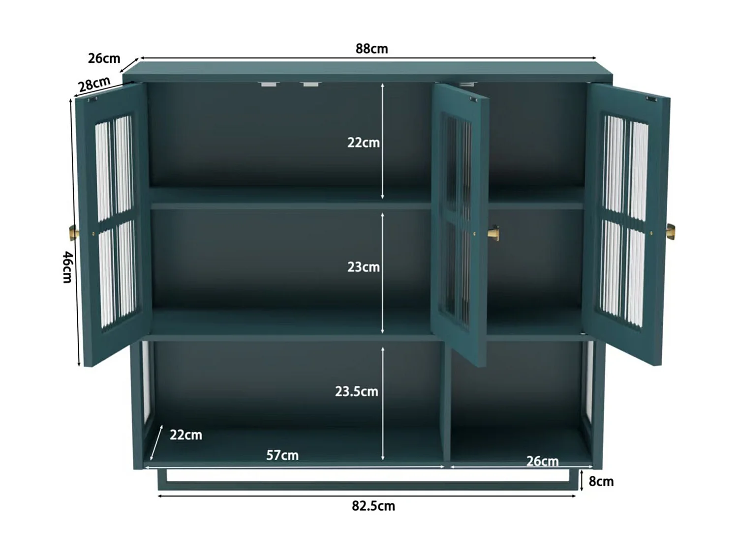 Armoire murale en bois avec 3 portes - Pour entrée, salon, salle de bain, vert foncé