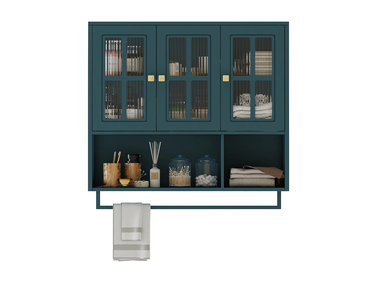 Armoire murale en bois avec 3 portes - Pour entrée, salon, salle de bain, vert foncé