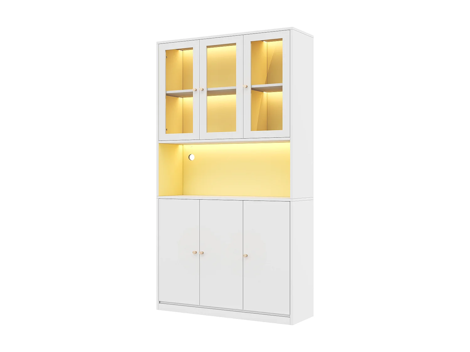 Bibliothèque 100×35×200 cm avec portes vitrées et LED - Vitrine blanc