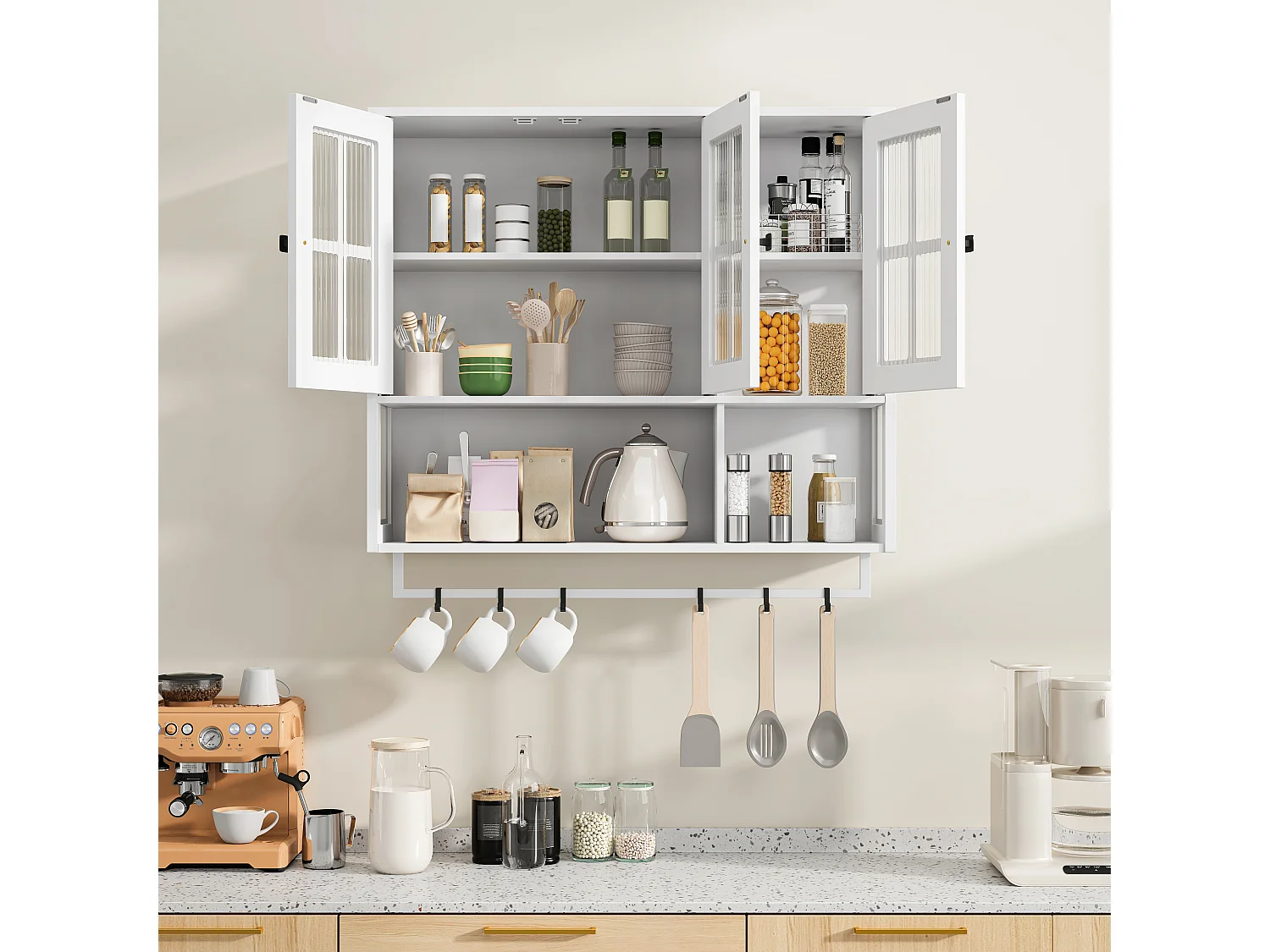 Houten wandkast met 3 deuren - Voor hal, woonkamer, badkamer, wit