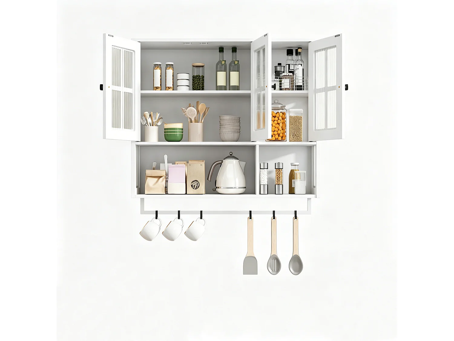 Armoire murale en bois avec 3 portes - Pour entrée, salon, salle de bain, blanc