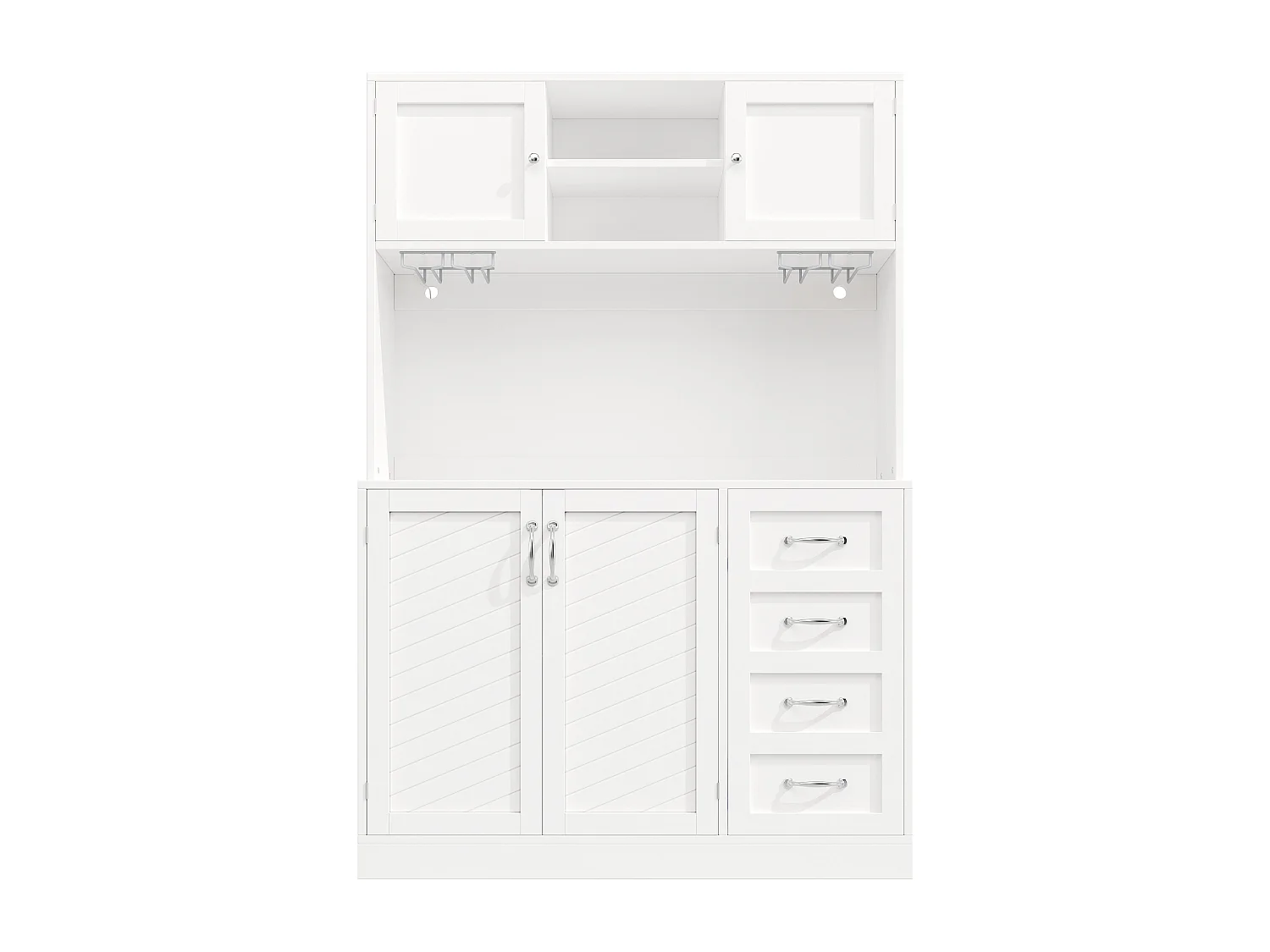Buffet de cuisine avec LED, 4 portes et 2 tiroirs - Blanc 120x40x188 cm