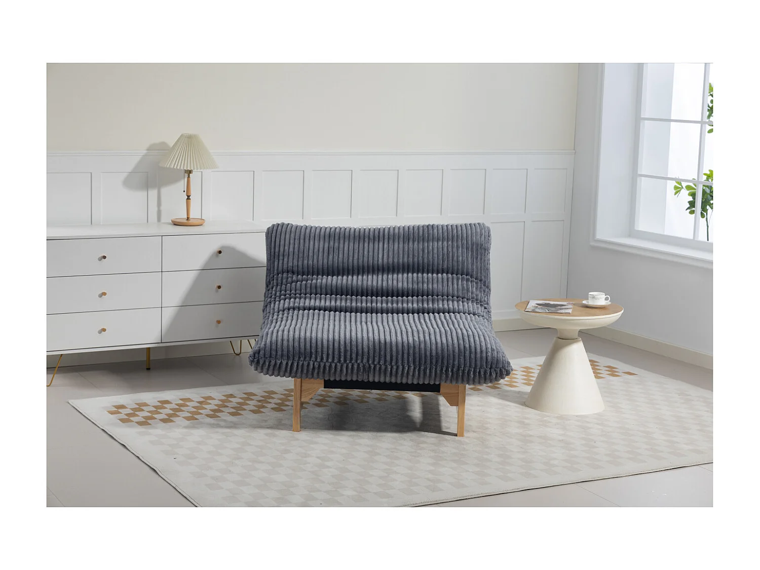 Fauteuil bean bag en tissu velours côtelé gris - sans accoudoirs