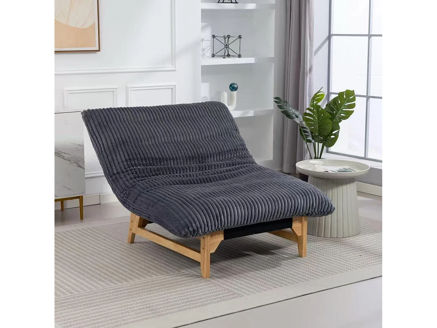 Fauteuil bean bag en tissu velours côtelé gris - sans accoudoirs