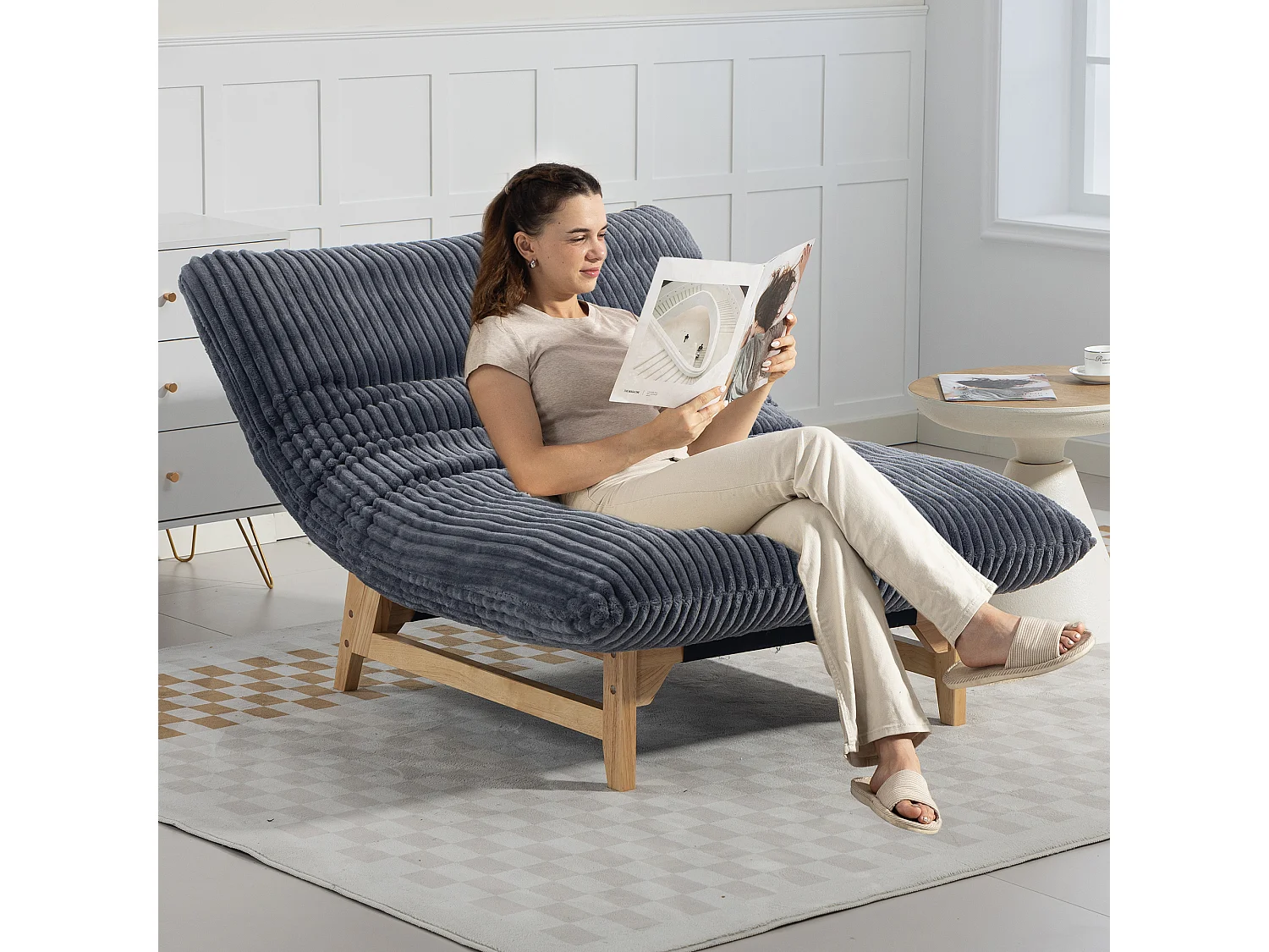 Fauteuil bean bag en tissu velours côtelé gris - sans accoudoirs