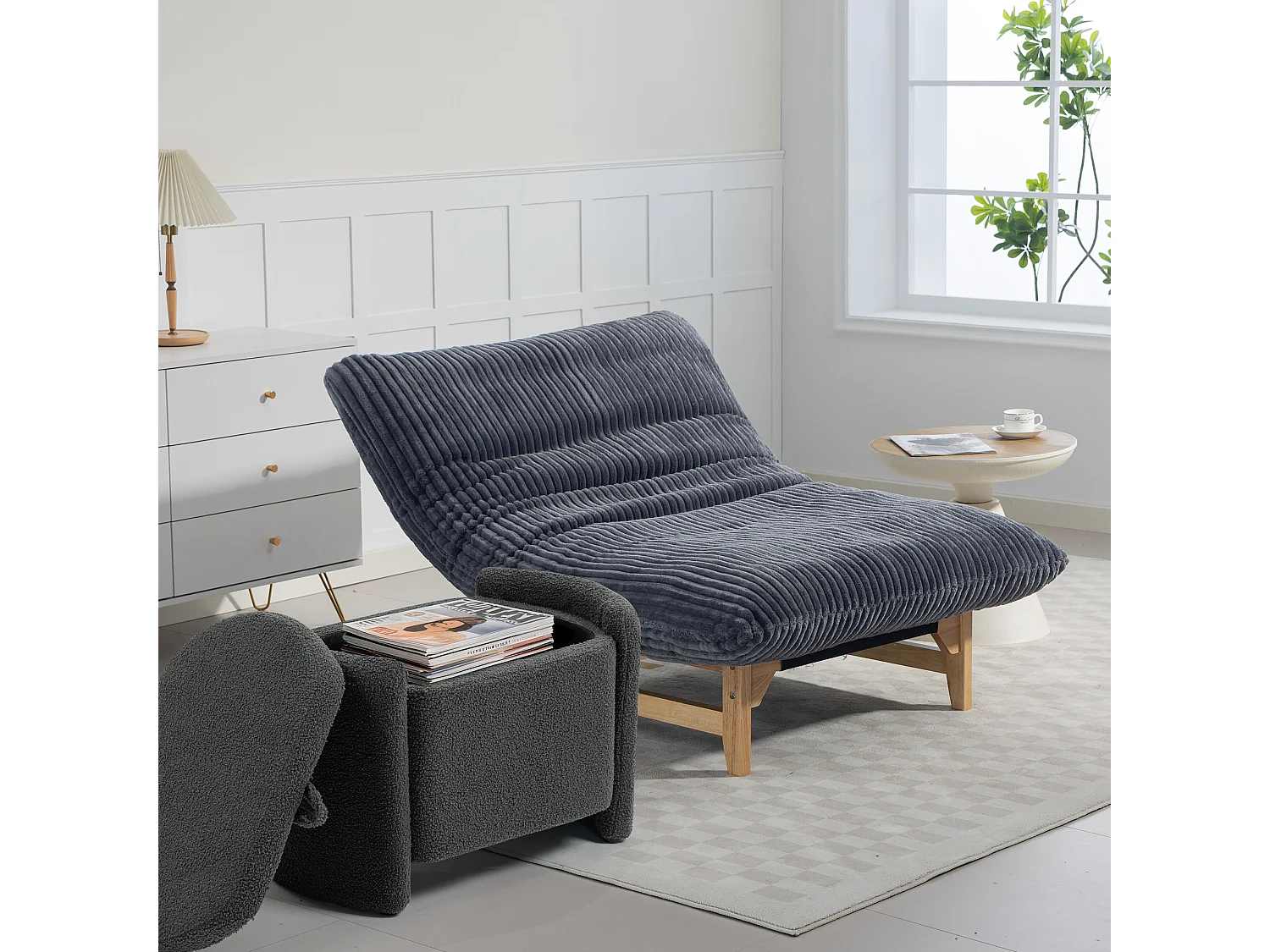 Fauteuil bean bag en tissu velours côtelé gris - sans accoudoirs