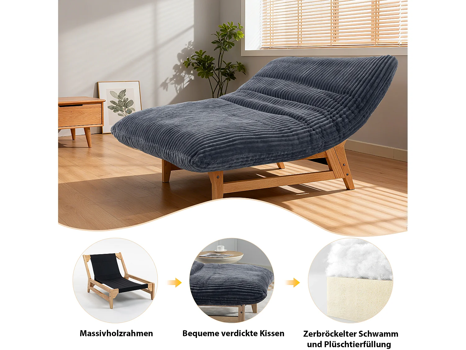Fauteuil bean bag en tissu velours côtelé gris - sans accoudoirs
