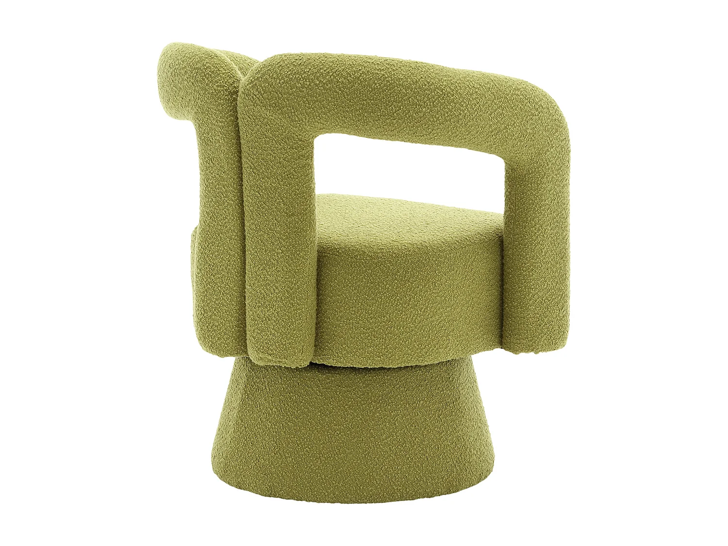 Fauteuil pivotant Tissu bouclé en forme de tonneau - Pour salon, chambre, bureau - Couleur olive
